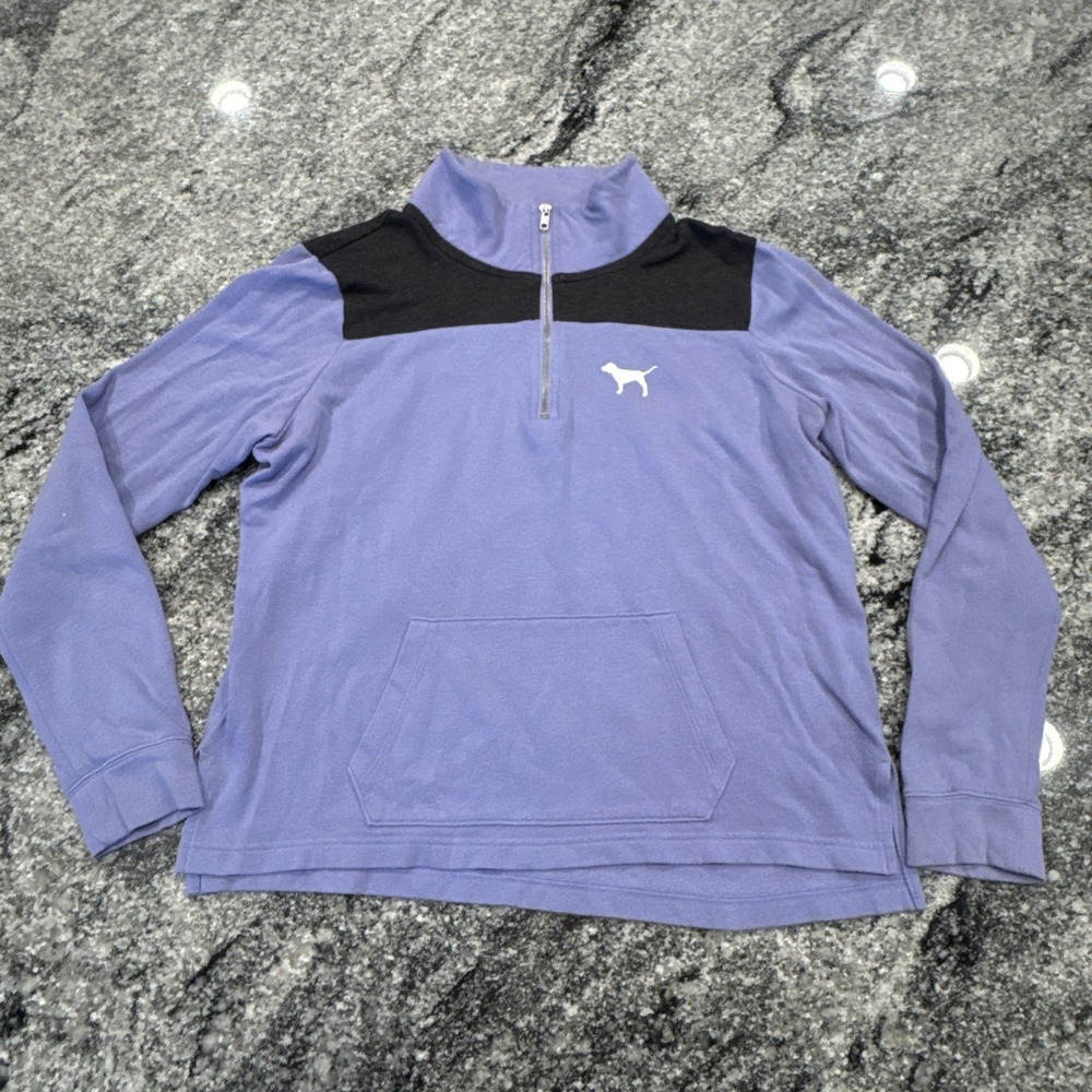 Victoria's Secret Pink S Blue Gray Quarter Zip Sweatshirt Back Logo‎ Medium #883